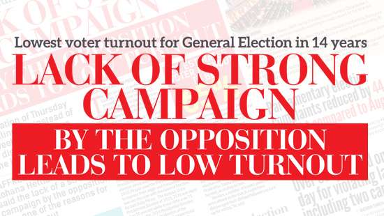 Lowest voter turnout for General Election in 14 years: Lack of strong campaign by the opposition leads to low turnout