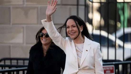 Venezuelan Nobel Peace Prize winner presents her medal to Trump