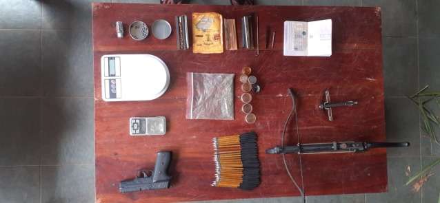 Singaporean arrested with hash oil, marijuana, unlicensed German pistol in Thalangama
