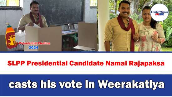 SLPP Presidential Candidate Namal Rajapaksa casts his vote in Weerakatiya