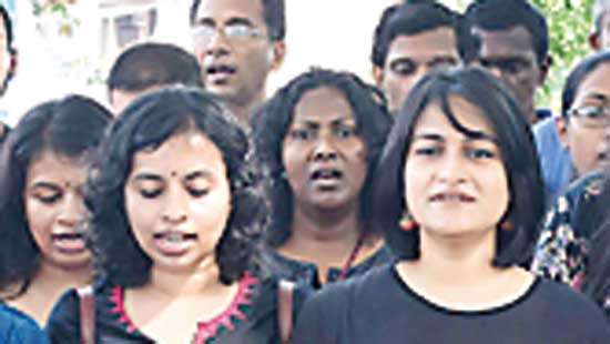 Activists sing the National Anthem in Tamil on 72nd Independence Day