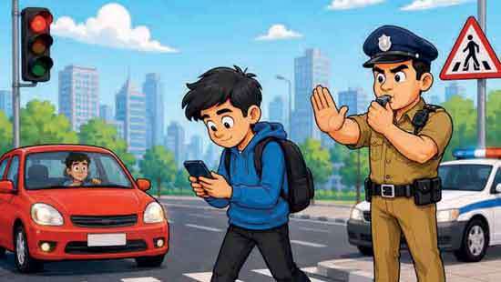 Beware of walking on roads while using phones! Police watchful!