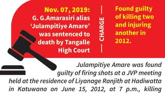 2012 shooting spree at JVP Meeting Death sentence affirmed on Julampitiye Amare