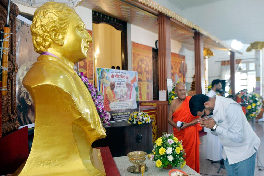 Floral Tributes to the Anagarika Dharmapala Statue