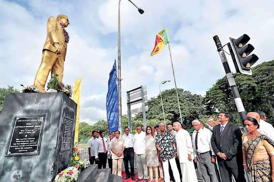 The statue of former Prime Minister the late D.S. Senanayake is garlanded on the occasion of his 112th birth anniversary in Colombo.