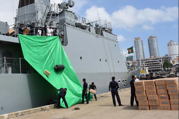 Bangladesh ship caring floods relief arrives