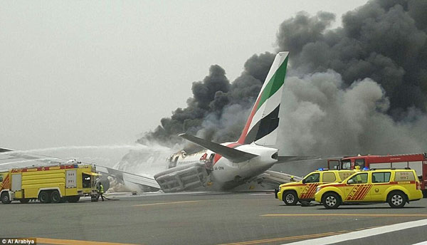 Emirates plane catches fire