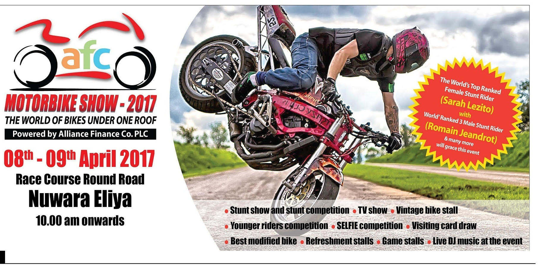 World’s Top stunt riders debuting at the AFC Motorbike show 2017