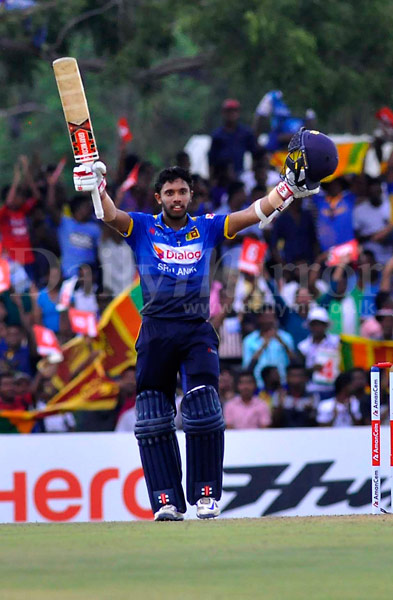 Kusal celebrating his first ODI century