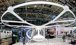 A passenger drone Volocopter 2x is on display