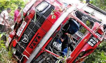 One dead, 27 injured as bus goes down precipice