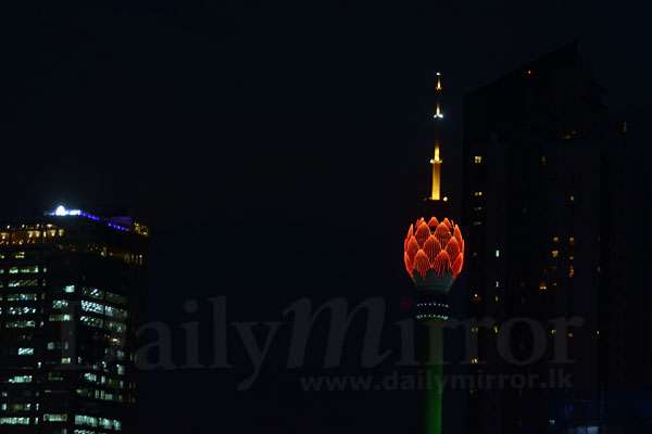 Lotus tower lights up