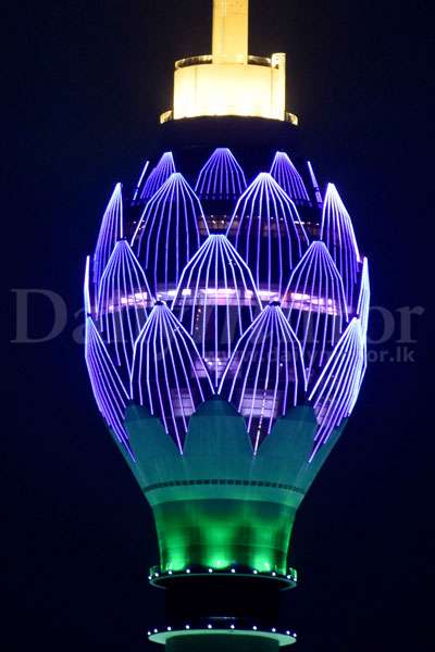 Lotus tower lights up 