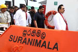 The President seen on board the tugboat Suranimala